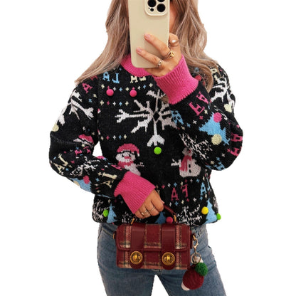 Women's Festive Sweater with Colorful Christmas Motifs and Playful Details R&B