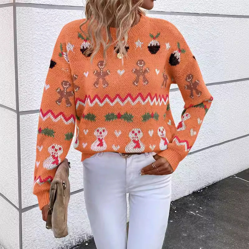 Women's Festive Knit Sweater with Playful Christmas Motif