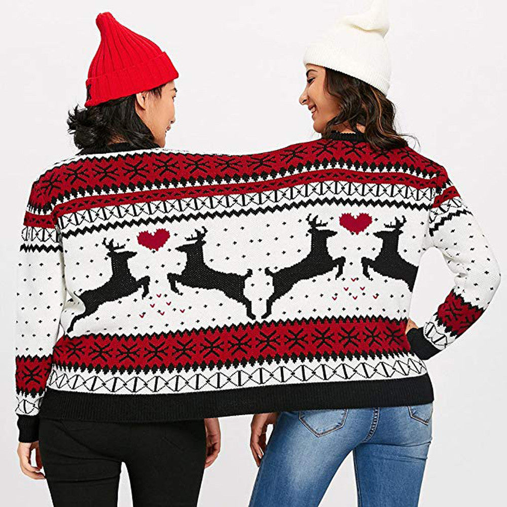 Women's Christmas Sweater with Festive Reindeer Motif and Heartfelt Design R&B