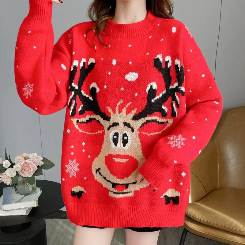 Women's Christmas Sweater with Unique Reindeer Motif