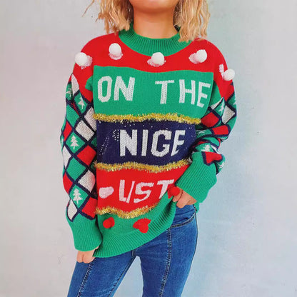 Women's Festive Sweater with Christmas Design and Playful Details