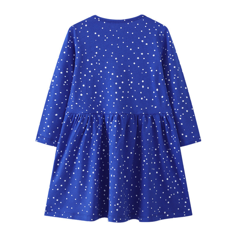 Girls' Long-Sleeve Dress with Christmas Motif