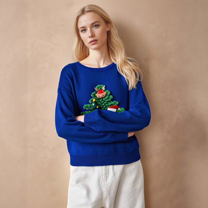 Women's Christmas Sweater with 3D Fir Tree Design