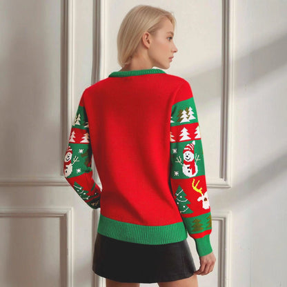 Women's Festive Christmas Knit Sweater with Unique Motif