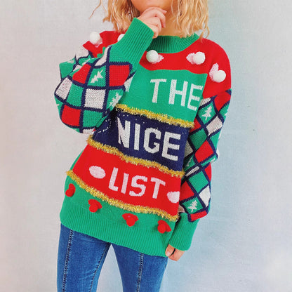 Women's Christmas Sweater with Three-Dimensional Motifs and Glittering Accents