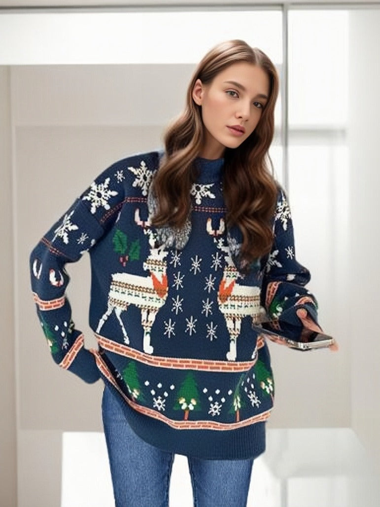 Women's Christmas Sweater with Festive Motif and Casual Cut