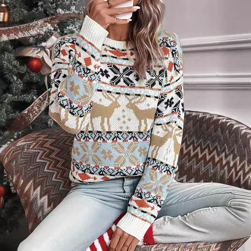 Women's Christmas Knit Sweater with Festive Reindeer Design and Cozy Material