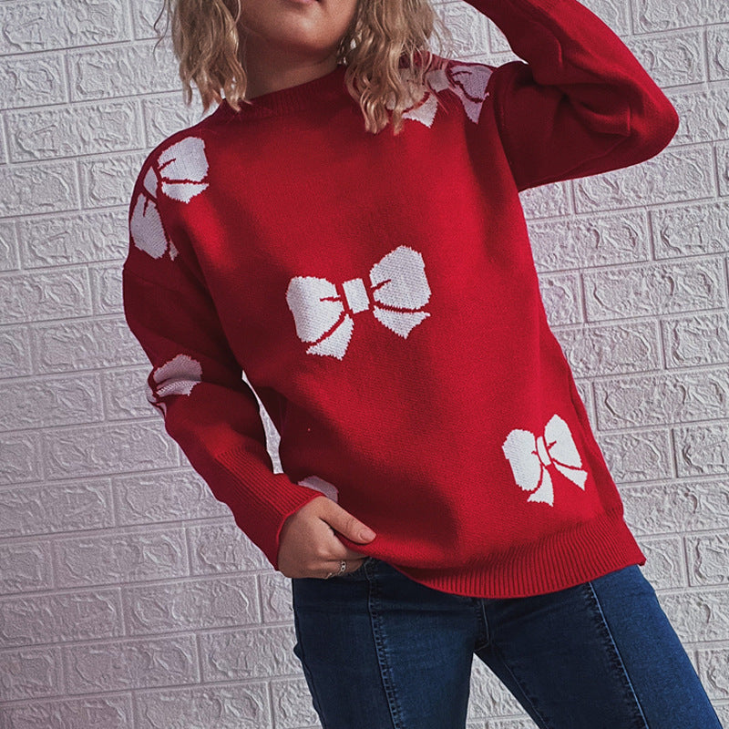 Women's Festive Sweater with Cheerful Bell Motif and Casual Cut R&B