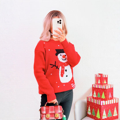 Women's Christmas Sweater with Festive Snowman Motif and Cozy Cut R&B