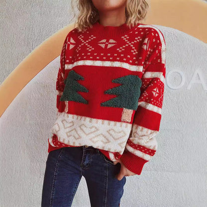 Women's Festive Knit Sweater with Christmas Motif and Soft Material R&B
