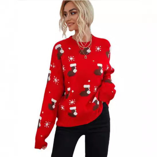 Women's Christmas Sweater with Festive Sock Design