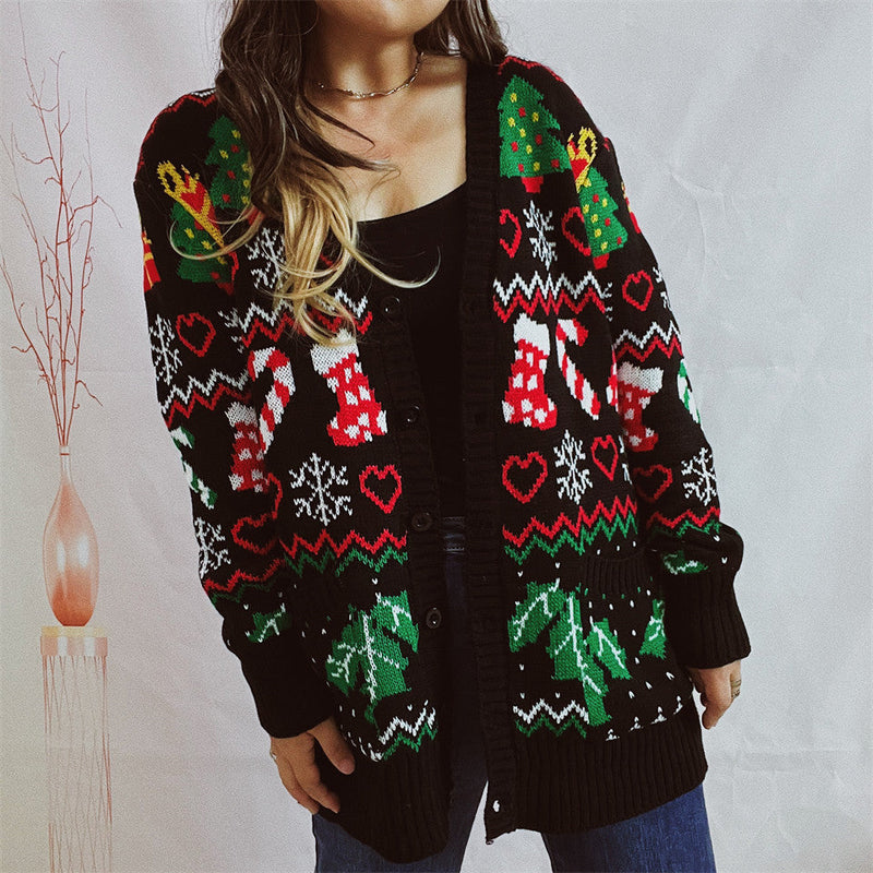 Women's Christmas Cardigan with Festive Design and Buttonable Cut