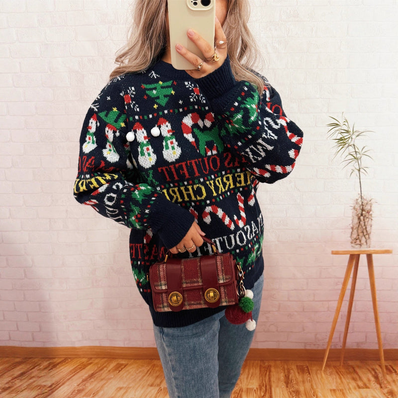 Women's Christmas Sweater with Nordic Design and Festive Motifs