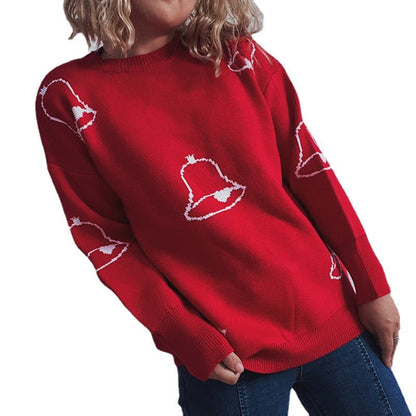 Women's Festive Sweater with Cheerful Bell Motif and Casual Cut R&B