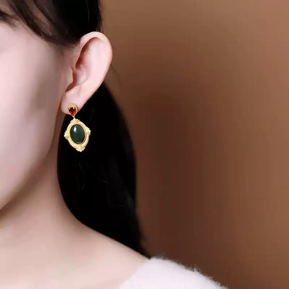 Rosalie Regal Jade and Garnet Earrings