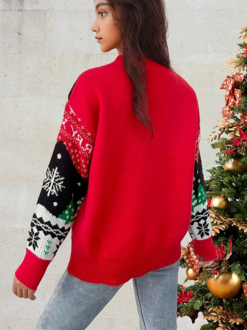 Wool Blend Relaxed Fit Crew Neck Festive Knit Pattern