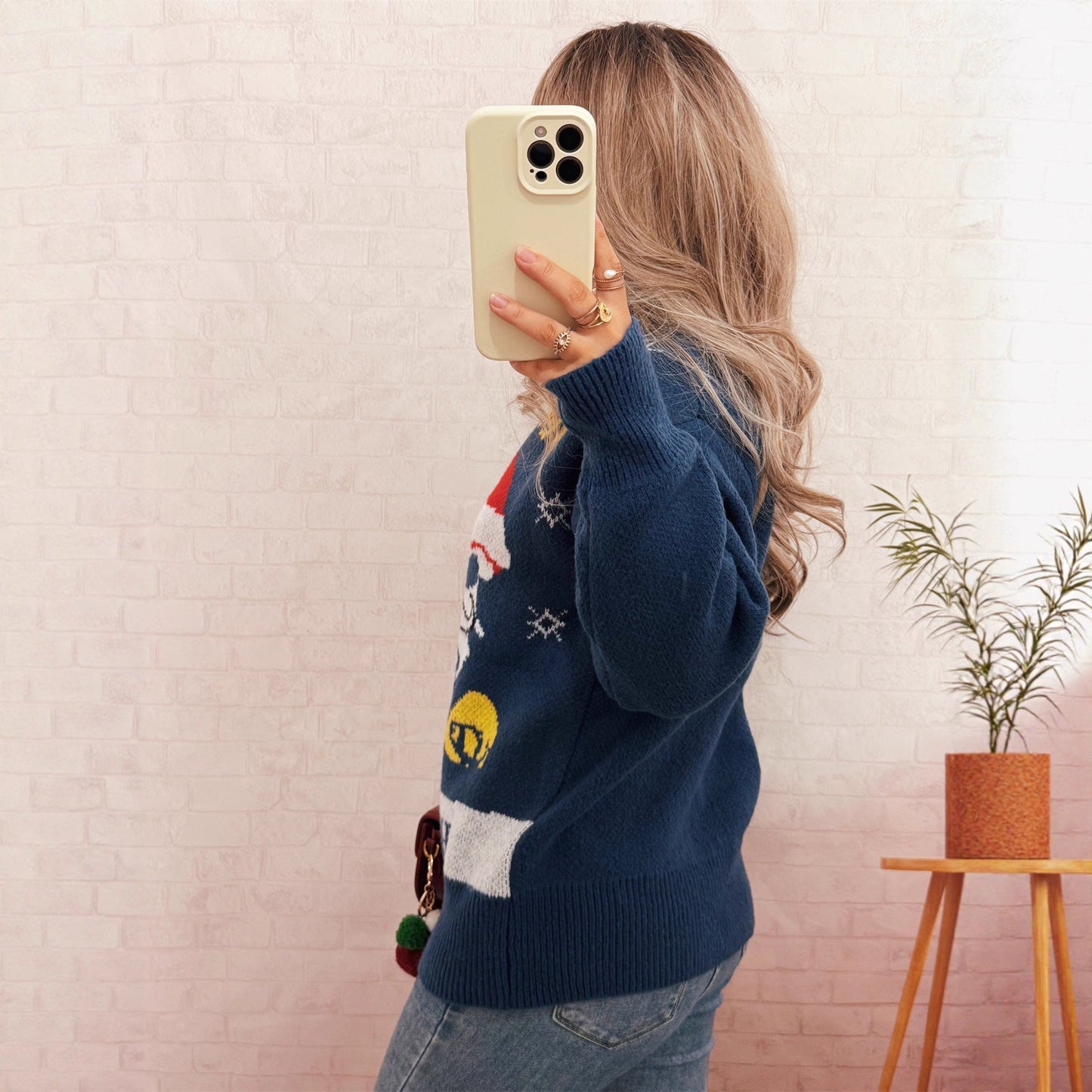 Women's Festive Knit Sweater with Christmas Motif