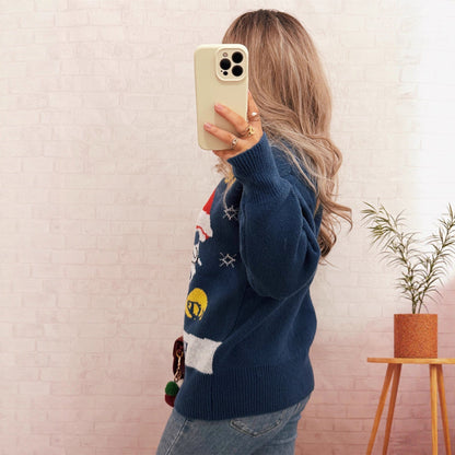 Women's Festive Knit Sweater with Christmas Motif