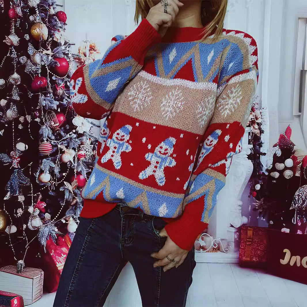 Women's Festive Knit Sweater with Cheerful Christmas Motif and Casual Cut