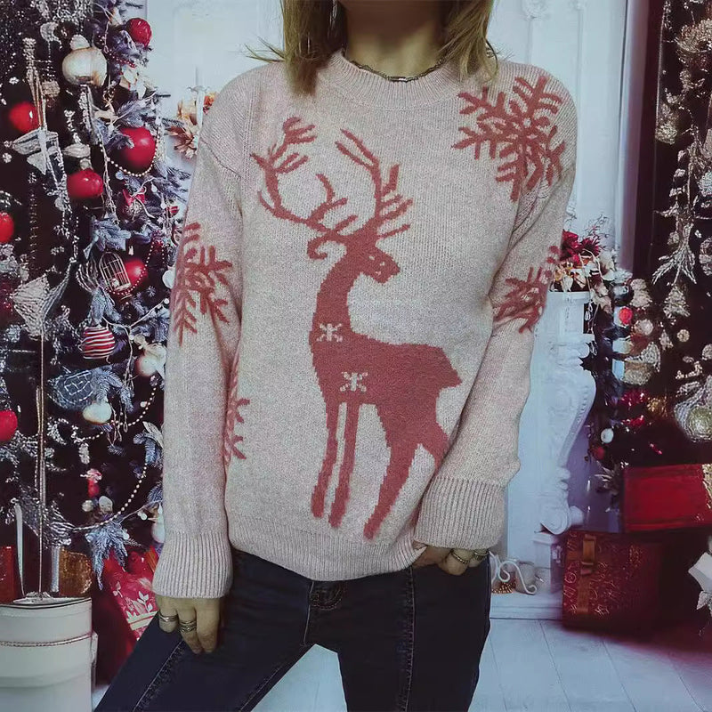 Women's Christmas Sweater with Festive Reindeer Motif and Comfortable Cut R&B