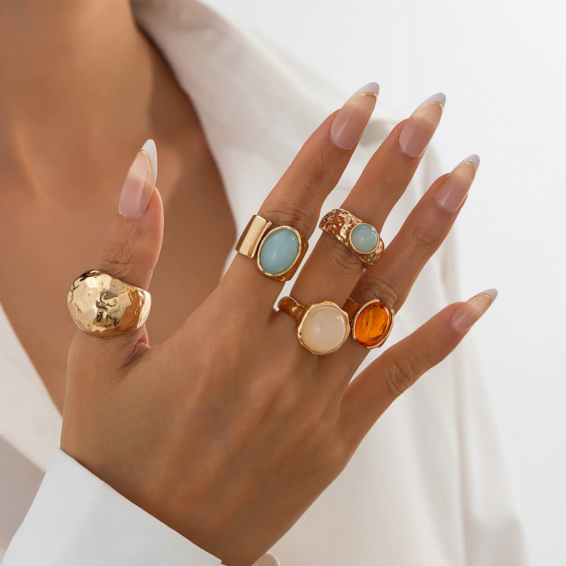 5-piece Adjustable Gemstone Ring Set