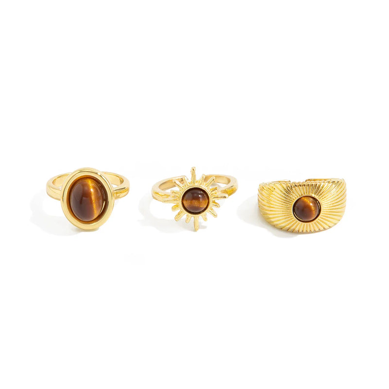 Organic Gemstone Open Ring Set