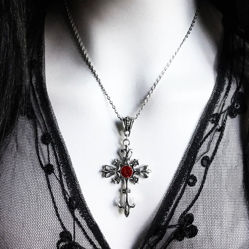 Baroque Gothic Large Silver Cross Pendant Necklace