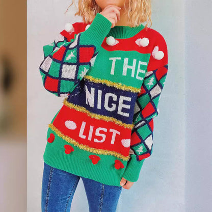 Women's Festive Sweater with Colorful Appliqués and Playful Design R&B