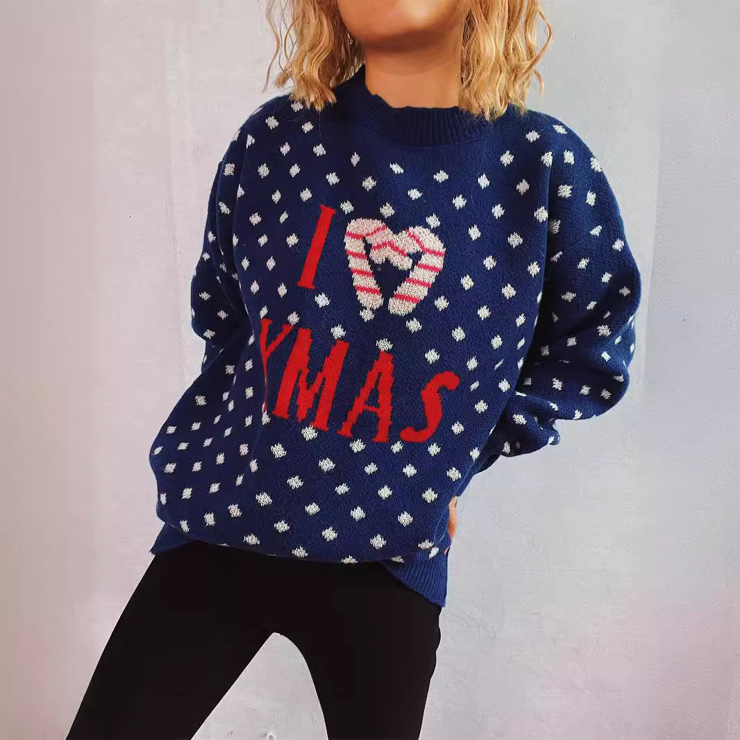 Women's Knit Sweater with Festive Christmas Design and Relaxed Fit