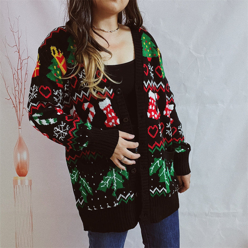 Women's Christmas Cardigan with Festive Design and Buttonable Cut R&B