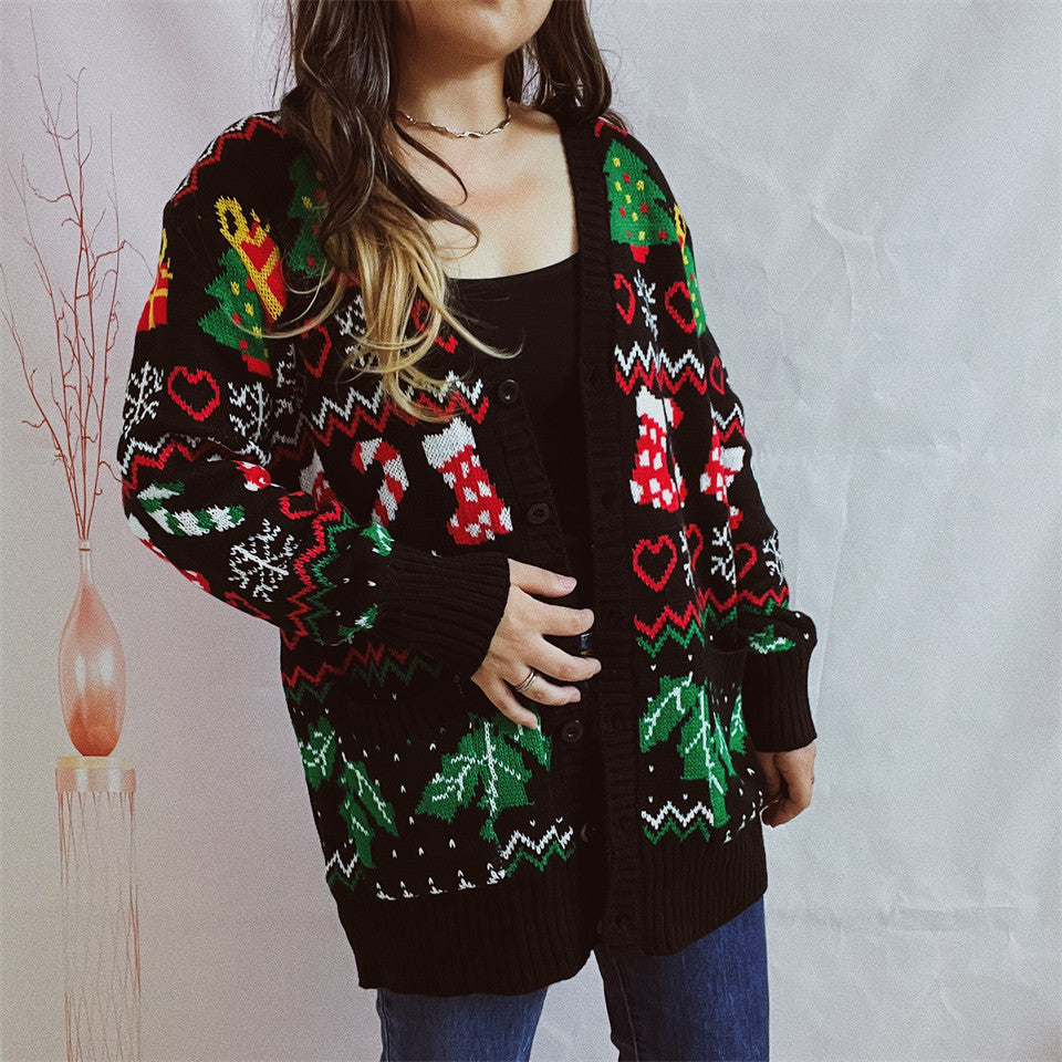 Women's Christmas Cardigan with Festive Design and Buttonable Cut