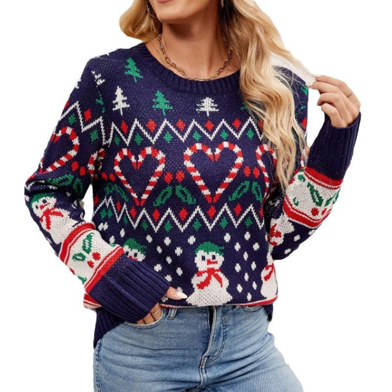 Women's Pretty Christmas Sweater with Festive Design, Large Motifs and Crew Neck