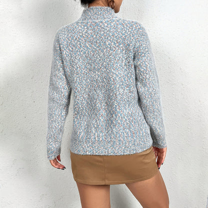 Women's Cozy Christmas Sweater with High Collar and Festive Reindeer Motif