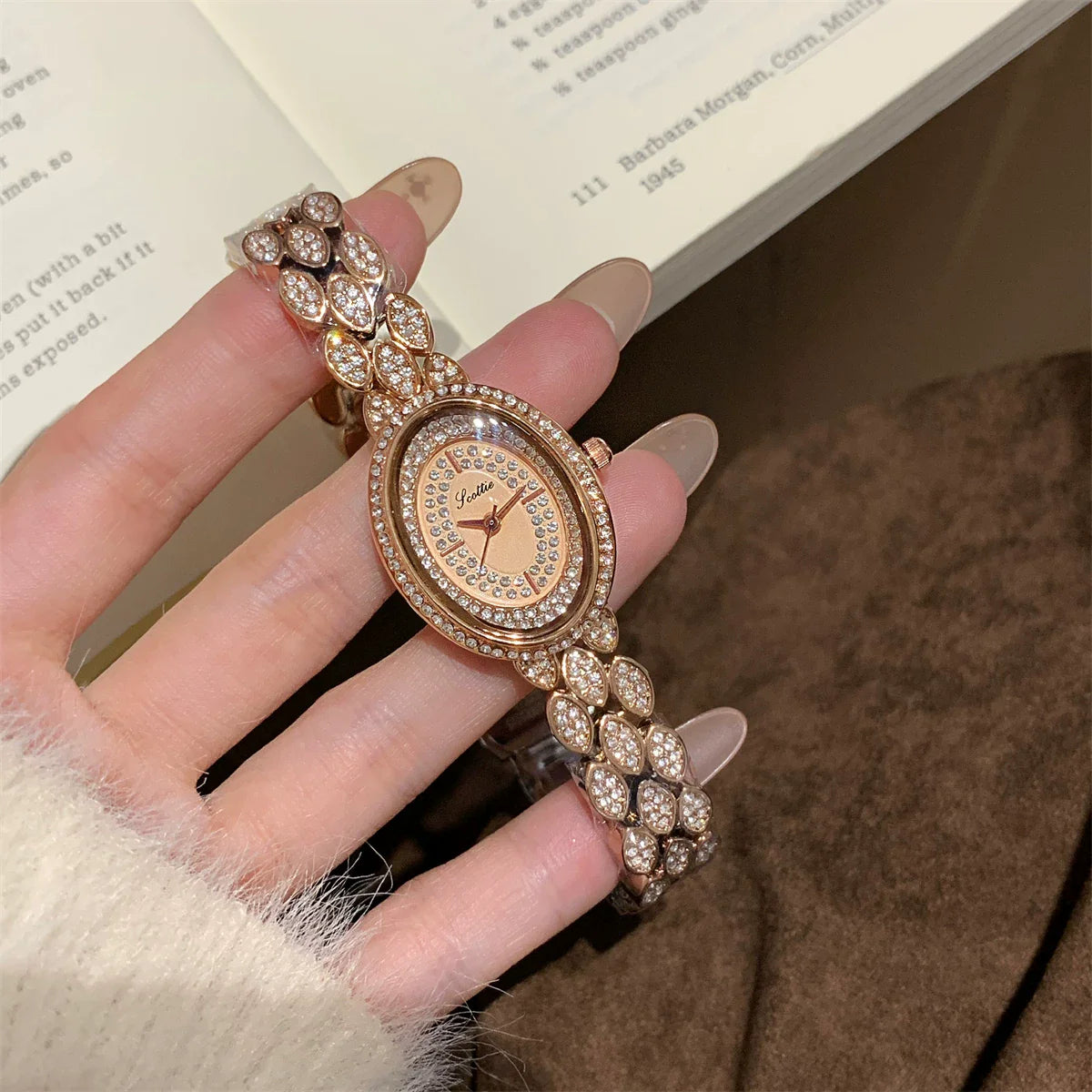 Oval Crystal Embellished Bracelet Watch