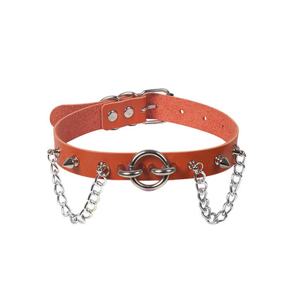 Personality O-ring Rivet Chain Pu Necklace