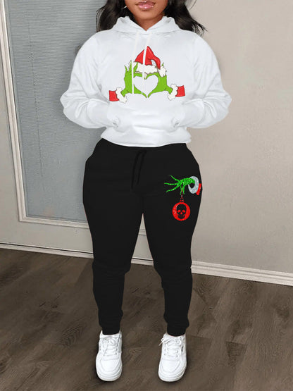 Women's Hoodie and Sweatpants Set with Creative Christmas Motif and Comfortable Cut