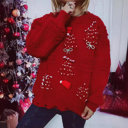 Women's Christmas Sweater with Festive Motif and 3D Appliqués R&B