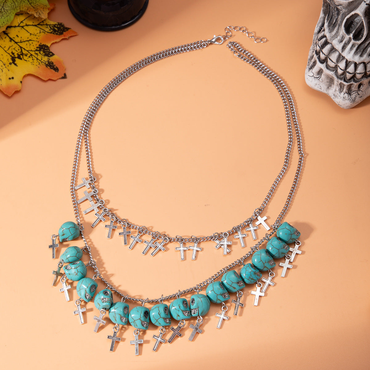 Halloween Cross Tassel Skull Punk Exaggerated Layered Necklace