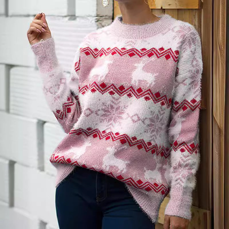 Women's Cozy Christmas Sweater with Festive Reindeer Design R&B