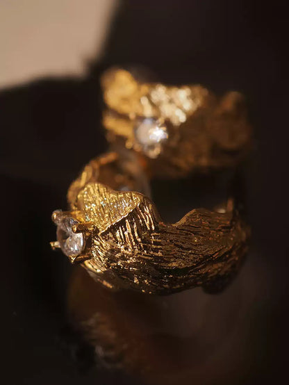 Sanya Textured Leaf Crystal Stud Earrings