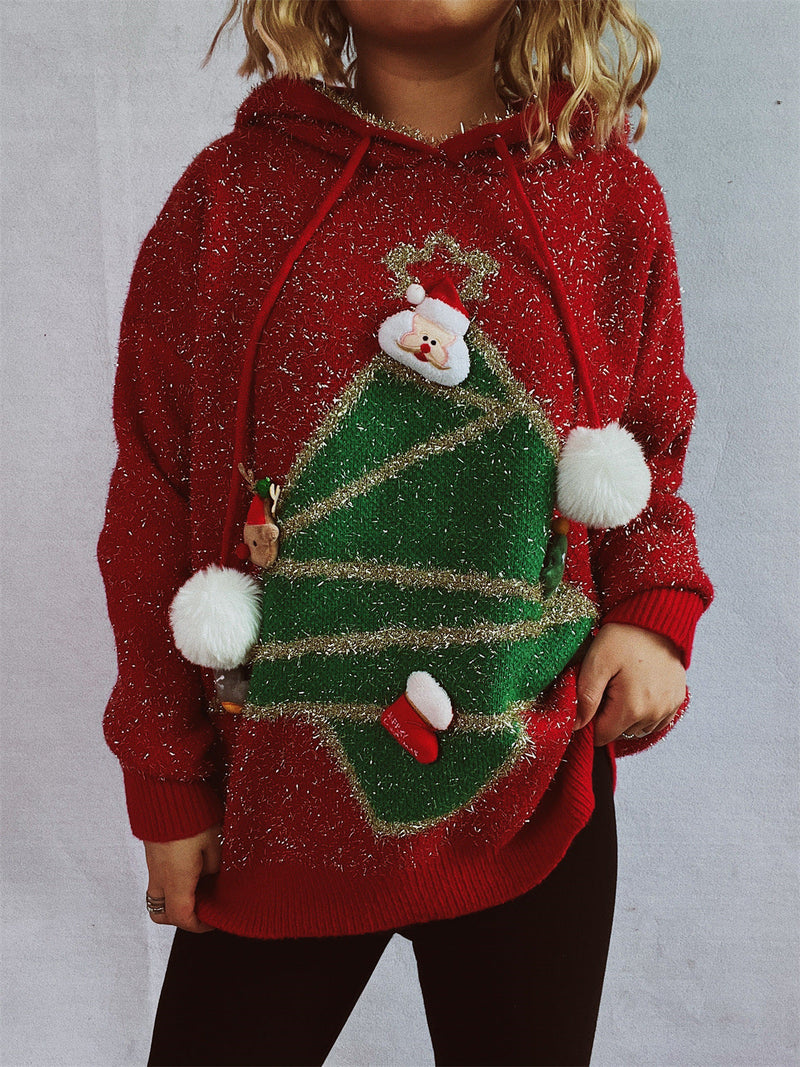 Women's Festive Hoodie with Christmas Motif and 3D Appliqués