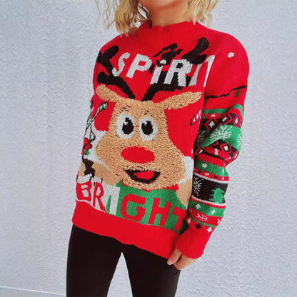 Women's Festive Sweater with Christmas Reindeer Design and Vibrant Colors