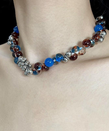 Original Colorblock Stainless Steel Acrylic Beads Gratuated Bead Necklace Yr010