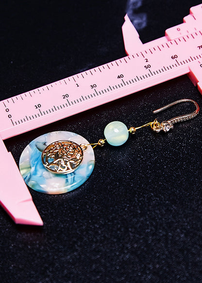 Original Design Blue Circular Jade National Style Drop Earrings