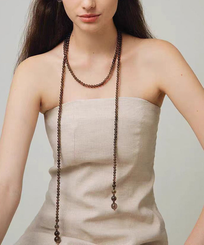 Original Design Chocolate Alloy Crystal Beadin Gratuated Bead Necklace Yu001