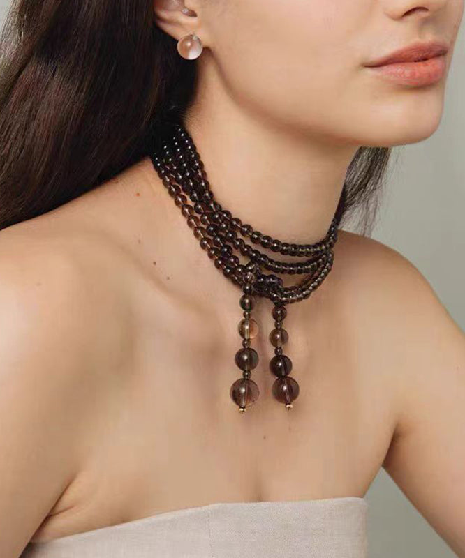 Original Design Chocolate Alloy Crystal Beadin Gratuated Bead Necklace Yu001
