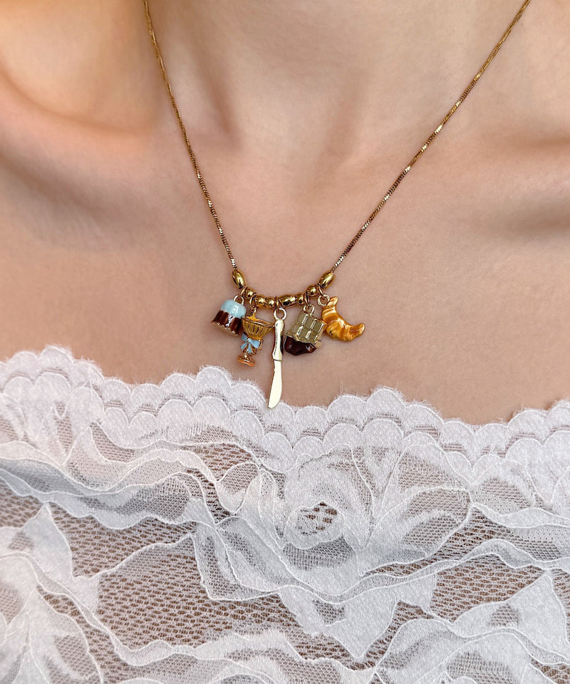 Original Design Gold Alloy Cake Croissant Pendant Necklace
