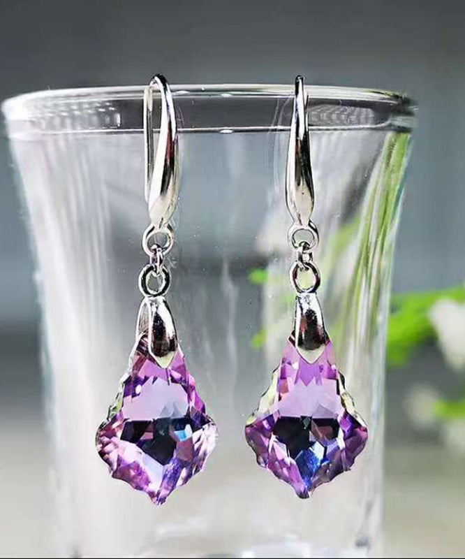 Original Design Purple Sterling Silver Crystal Drop Earrings