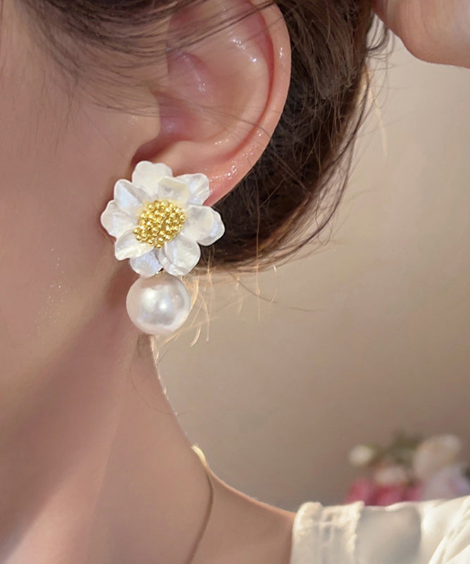 Original Earrings Design Stud Acrylic Alloy White Pearl