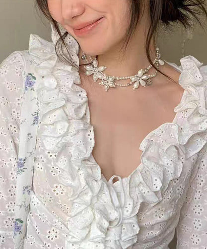 Original Design White Alloy Pearl Beading Pendant Necklace Yu022